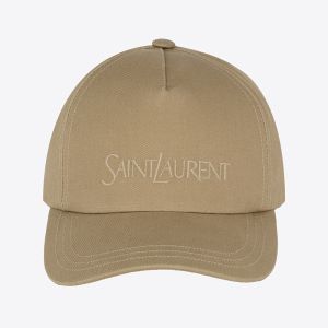 Saint Laurent Baseball Cap In Gabardine with Logo Embroidery Khaki