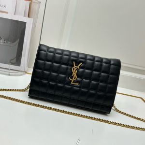 Saint Laurent Large Cassandre Chain Wallet In Lambskin Black/Gold