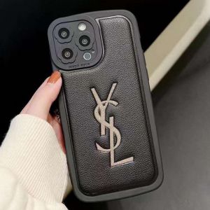 Saint Laurent Cassandre iPhone Case In Grained Calfskin Black