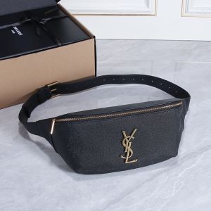 Saint Laurent Classic Monogram Belt Bag In Textured Leather Black/Gold