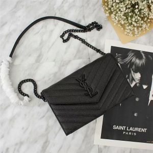 Saint Laurent Large Envelope Chain Wallet In Textured Matelasse Leather Black