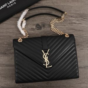 Saint Laurent Large Envelope Chain Bag In Matelasse Leather Black/Gold