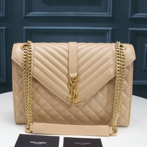 Saint Laurent Large Envelope Chain Bag In Mixed Grained Matelasse Leather Apricot/Gold