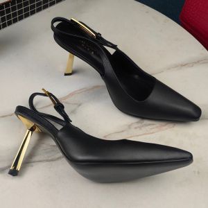 Saint Laurent Lee Slingback Pumps Women Smooth Leather Black/Gold