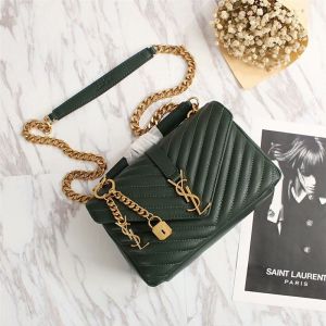 Saint Laurent Medium Classic College Chain Bag In Matelasse Leather Green/Gold