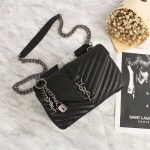 Saint Laurent Medium Classic College Chain Bag In Matelasse Leather Black/Silver