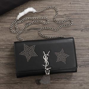 Saint Laurent Medium Kate Chain Bag with Tassel In Star Studded Leather Black/Silver