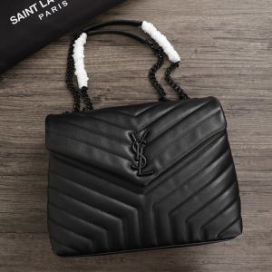 Saint Laurent Medium Loulou Chain Bag In Y Matelasse Leather Black