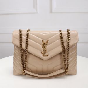 Saint Laurent Medium Loulou Chain Bag In Y Matelasse Leather Apricot/Gold