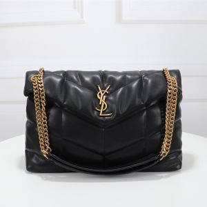 Saint Laurent Medium Loulou Puffer Bag In Quilted Lambskin Black/Gold