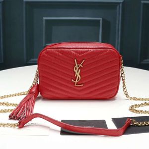 Saint Laurent Mini Lou Camera Bag In Textured Matelasse Leather Red/Gold