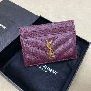 Saint Laurent Monogram Card Case In Grained Matelasse Leather Purple/Gold