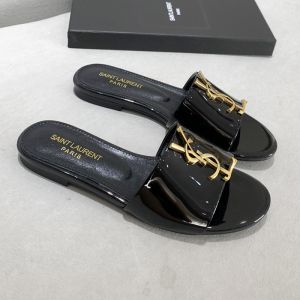 Saint Laurent Monogram Slides Women Patent Leather Black