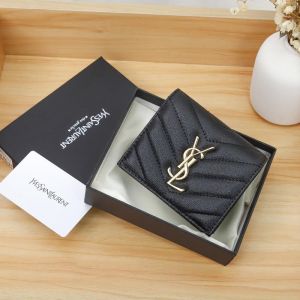 Saint Laurent Monogram Flap Card Case In Grained Matelasse Leather Black/Gold