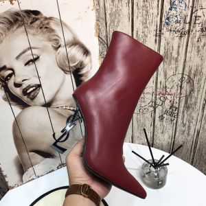 Saint Laurent Opyum Ankle Boots Women Smooth Leather Red