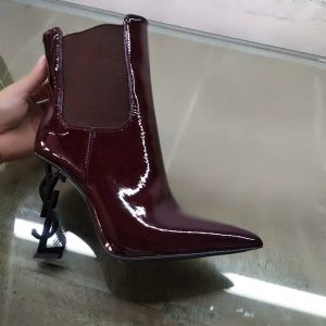 Saint Laurent Opyum Booties Women Patent Leather Burgundy/Black