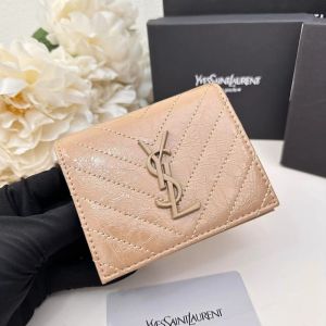 Saint Laurent Small Cassandra Bifold Wallet In Crinkled Matelasse Leather Apricot