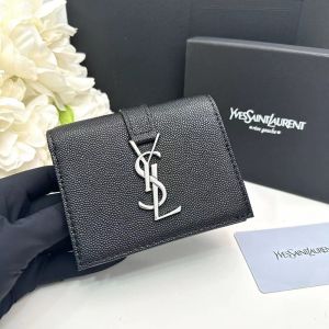 Saint Laurent Small Line Bifold Wallet In Grained Leather Black/Silver