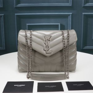 Saint Laurent Small Loulou Chain Bag In Y Matelasse Leather Grey/Silver