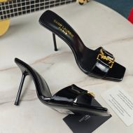 Saint Laurent Babylone Stiletto Slides Women Patent Calfskin Black