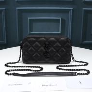 Saint Laurent Becky Double-Zip Pouch In Diamond-Quilted Lambskin Black