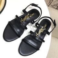 Saint Laurent Cassandra Flat Sandals With Five-Straps Women Calf Leather Black