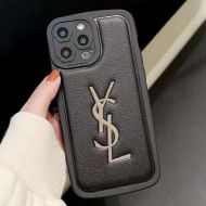 Saint Laurent Cassandre iPhone Case In Grained Calfskin Black