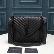 Saint Laurent Large Envelope Chain Bag In Textured Matelasse Leather Black