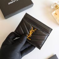 Saint Laurent Monogram Card Case In Matelasse Lambskin Black/Gold