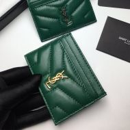 Saint Laurent Monogram Card Case In Matelasse Lambskin Green/Gold