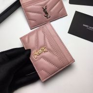 Saint Laurent Monogram Card Case In Matelasse Lambskin Pink/Gold