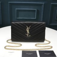 Saint Laurent Large Monogram Chain Wallet In Textured Matelasse Leather Black/Gold