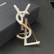 Saint Laurent Opyum Brooch In Metal, Enamel and Crystals Gold/White