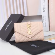 Saint Laurent Small Envelope Flap Wallet In Mixed Grained Matelasse Leather Pink/Gold