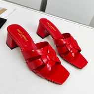 Saint Laurent Tribute Heeled Slides Women Patent Leather Red