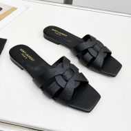 Saint Laurent Tribute Slides Women Grained Leather Black