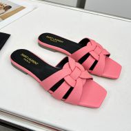 Saint Laurent Tribute Slides Women Grained Leather Pink