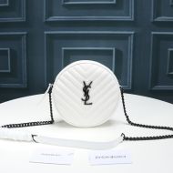 Saint Laurent Vinyle Round Camera Bag In Grained Matelasse Leather White