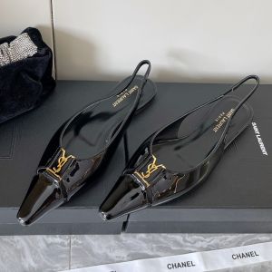 Saint Laurent Babylone Slingback Flats Women Patent Leather Black/Gold