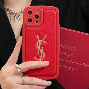 Saint Laurent Cassandre iPhone Case In Grained Calfskin Red