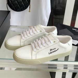 Saint Laurent Court Classic Sneakers Unisex Embroidered Leather with Black Logo White