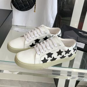 Saint Laurent Court Classic Sneakers Unisex Stars Embroidered Leather White/Black