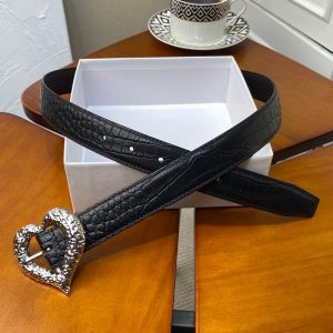 Saint Laurent Heart Belt In Crocodile Embossed Leather Black/Silver