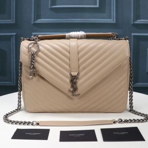 Saint Laurent Large Classic College Chain Bag In Matelasse Leather Apricot/Silver