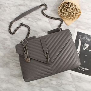 Saint Laurent Large Classic College Chain Bag In Matelasse Leather Grey/Silver