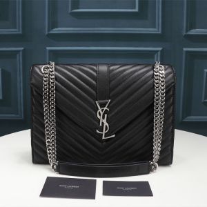 Saint Laurent Large Envelope Chain Bag In Textured Matelasse Leather Black/Silver