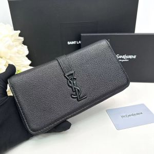 Saint Laurent Large Line Zip Around Wallet In Grained Leather Black