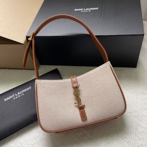 Saint Laurent Le 5 A 7 Hobo Bag In Canvas Beige/Brown