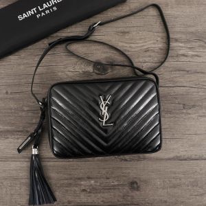 Saint Laurent Lou Camera Bag In Crinkled Matelasse Leather Black/Silver