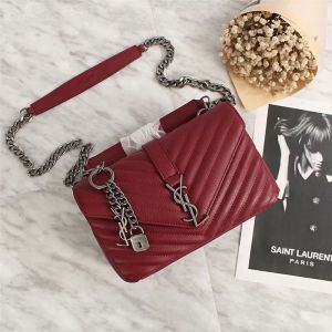 Saint Laurent Medium Classic College Chain Bag In Matelasse Leather Burgundy/Silver